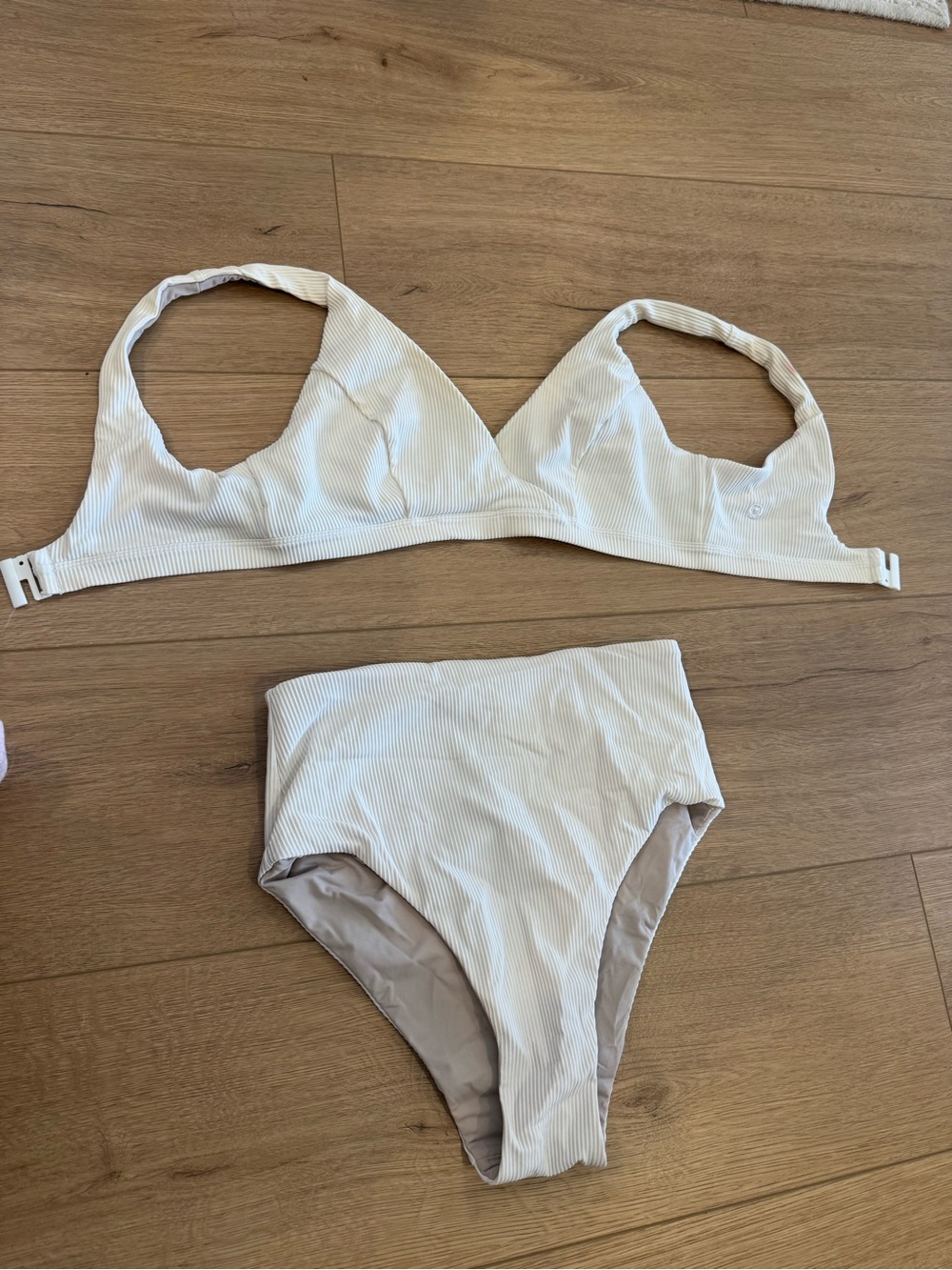 Lululemon Ribbed High-Waist Bikini Set in Cream